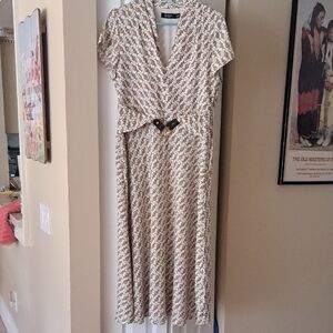 Ralph Lauren Cream and Brown Printed Midi Wrap Dress